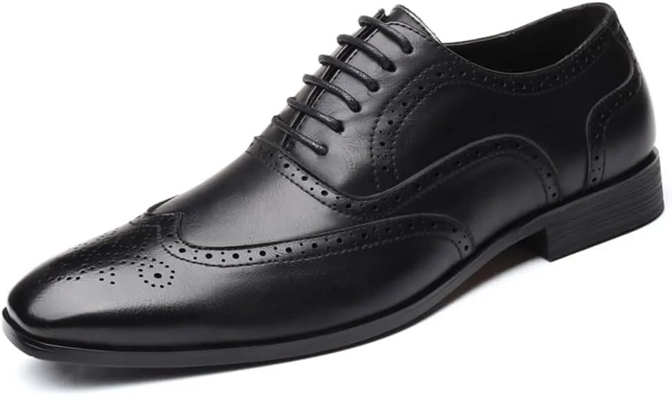 Men's Dress Shoes Leather Formal Business Oxford Derby Shoes Brogue Wingtip Retro Dress Shoes for Men