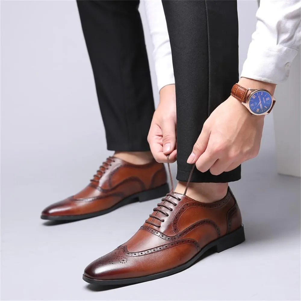 Men's Dress Shoes Leather Formal Business Oxford Derby Shoes Brogue Wingtip Retro Dress Shoes for Men