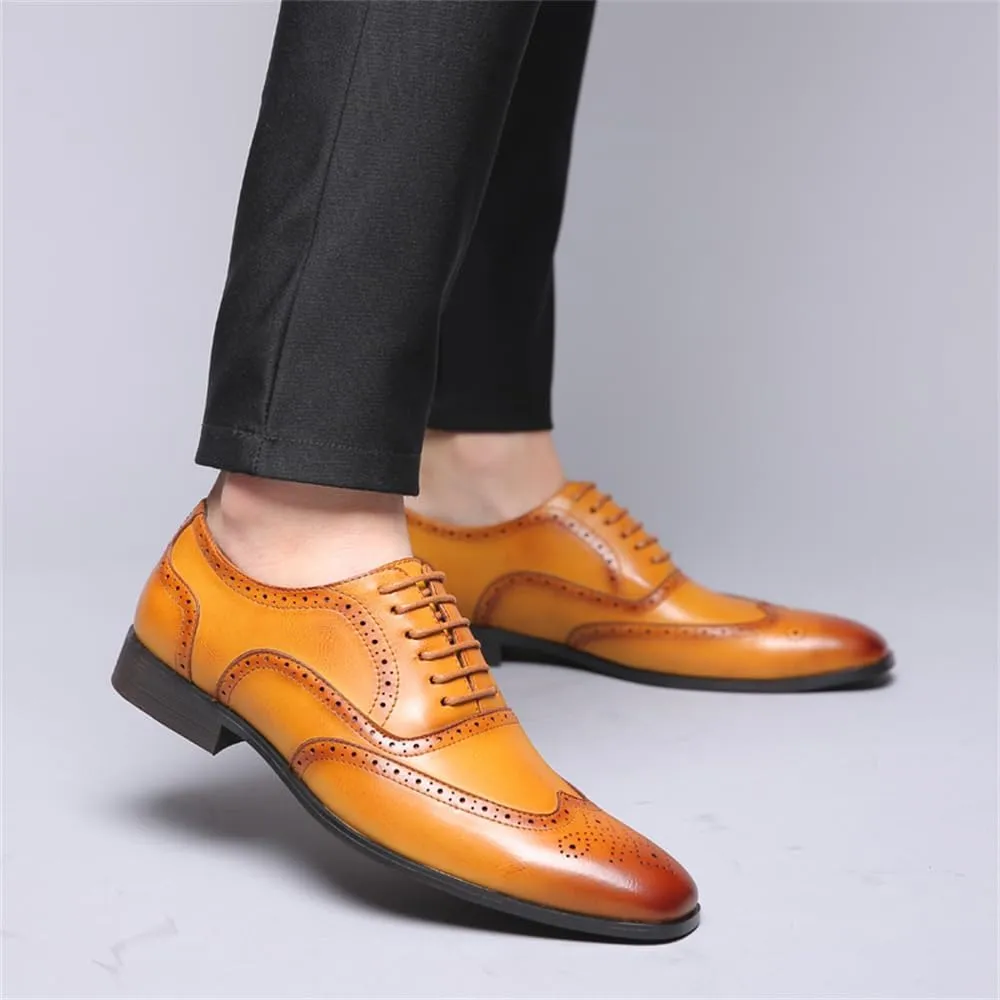 Men's Dress Shoes Leather Formal Business Oxford Derby Shoes Brogue Wingtip Retro Dress Shoes for Men