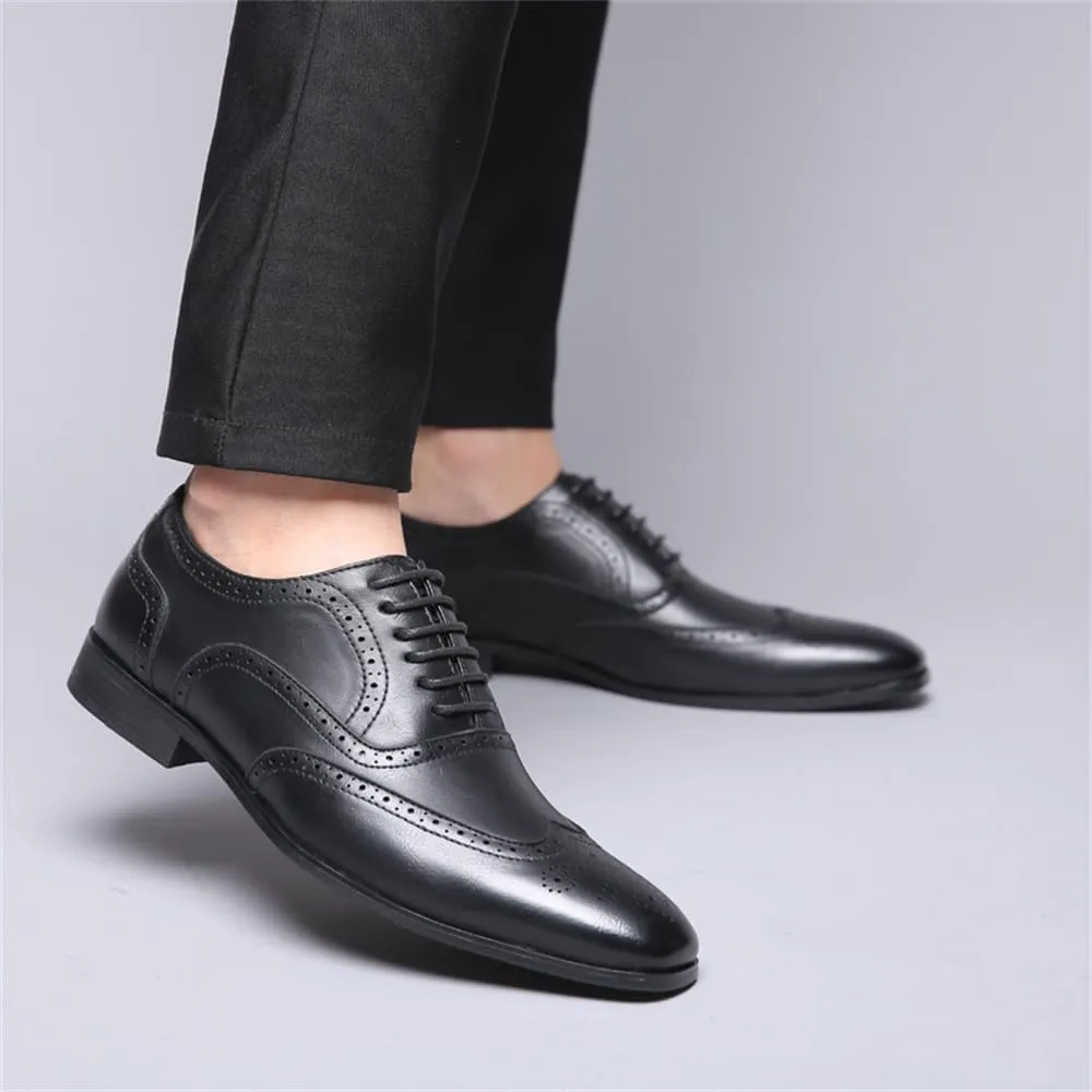 Men's Dress Shoes Leather Formal Business Oxford Derby Shoes Brogue Wingtip Retro Dress Shoes for Men