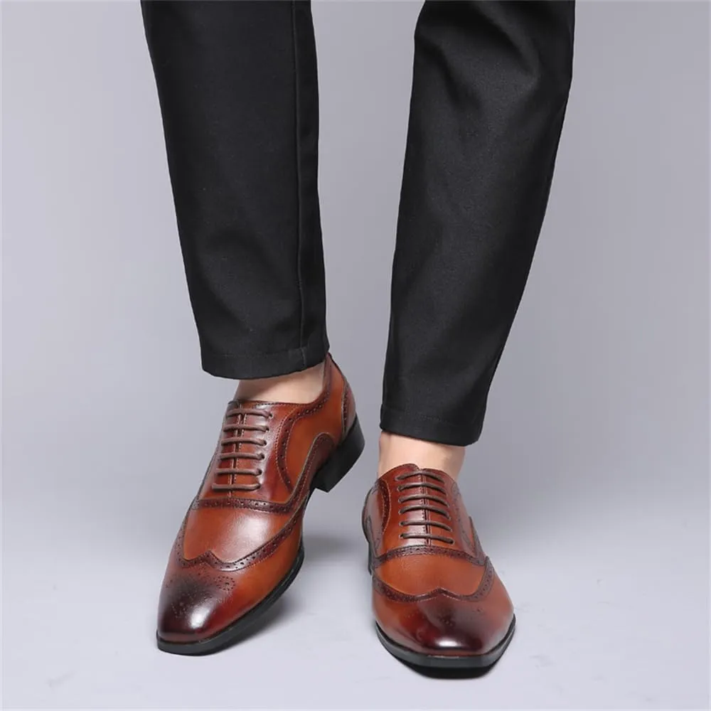 Men's Dress Shoes Leather Formal Business Oxford Derby Shoes Brogue Wingtip Retro Dress Shoes for Men