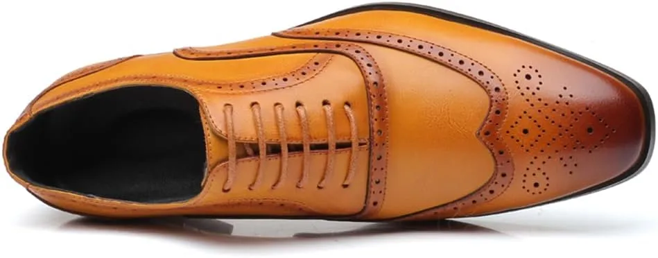 Men's Dress Shoes Leather Formal Business Oxford Derby Shoes Brogue Wingtip Retro Dress Shoes for Men