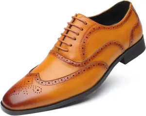 Men's Dress Shoes Leather Formal Business Oxford Derby Shoes Brogue Wingtip Retro Dress Shoes for Men
