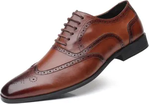 Men's Dress Shoes Leather Formal Business Oxford Derby Shoes Brogue Wingtip Retro Dress Shoes for Men