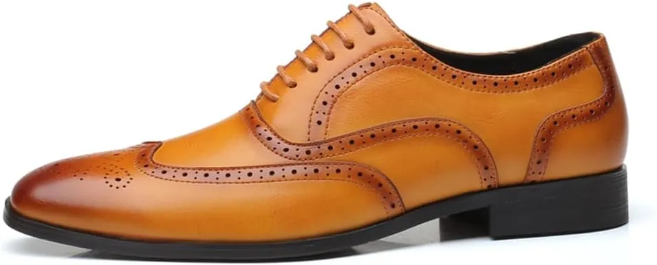 Men's Dress Shoes Leather Formal Business Oxford Derby Shoes Brogue Wingtip Retro Dress Shoes for Men