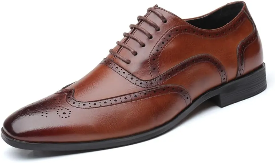 Men's Dress Shoes Leather Formal Business Oxford Derby Shoes Brogue Wingtip Retro Dress Shoes for Men