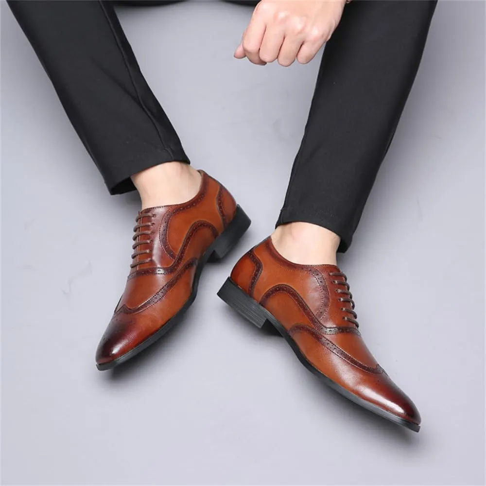 Men's Dress Shoes Leather Formal Business Oxford Derby Shoes Brogue Wingtip Retro Dress Shoes for Men