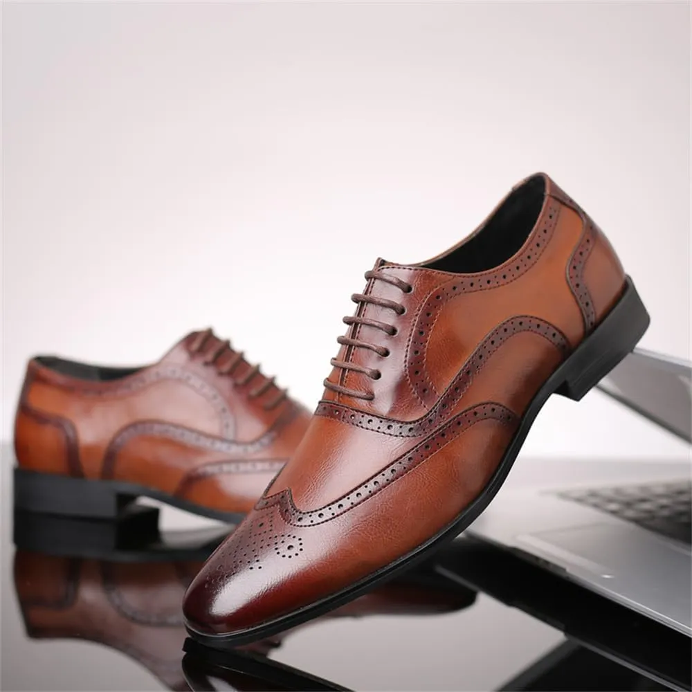 Men's Dress Shoes Leather Formal Business Oxford Derby Shoes Brogue Wingtip Retro Dress Shoes for Men