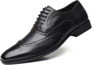 Men's Dress Shoes Leather Formal Business Oxford Derby Shoes Brogue Wingtip Retro Dress Shoes for Men