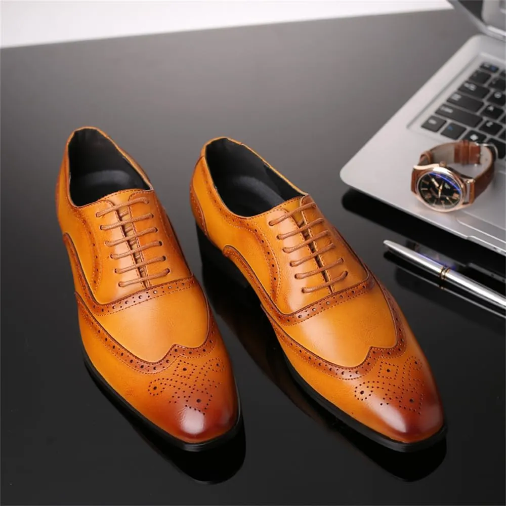 Men's Dress Shoes Leather Formal Business Oxford Derby Shoes Brogue Wingtip Retro Dress Shoes for Men
