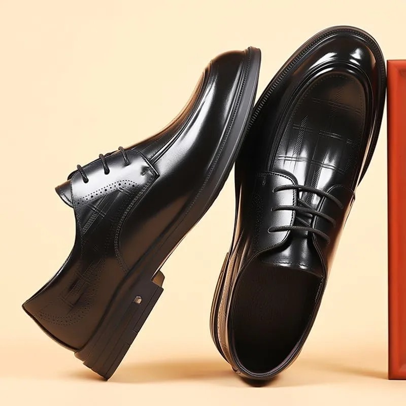 Men's Genuine Leather Dress Shoes Comfortable Lace-up Oxfords Business Casual Formal Tuxedo Shoes