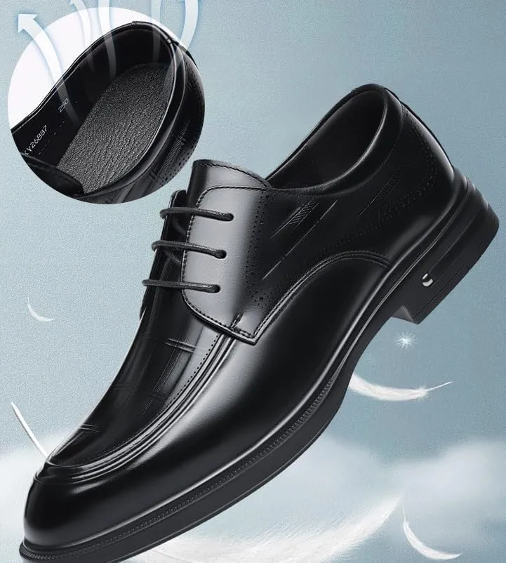 Men's Genuine Leather Dress Shoes Comfortable Lace-up Oxfords Business Casual Formal Tuxedo Shoes