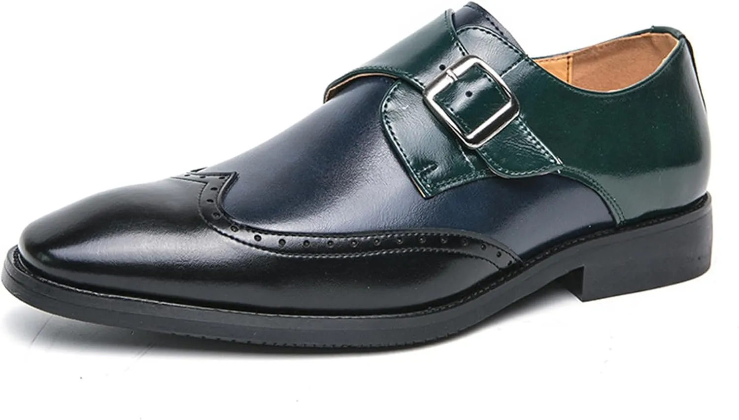 Men's Leather Two Tone Monk Strap Oxfords Wing Tips Brogues Dress Shoes for Office Work Business Derby Shoes