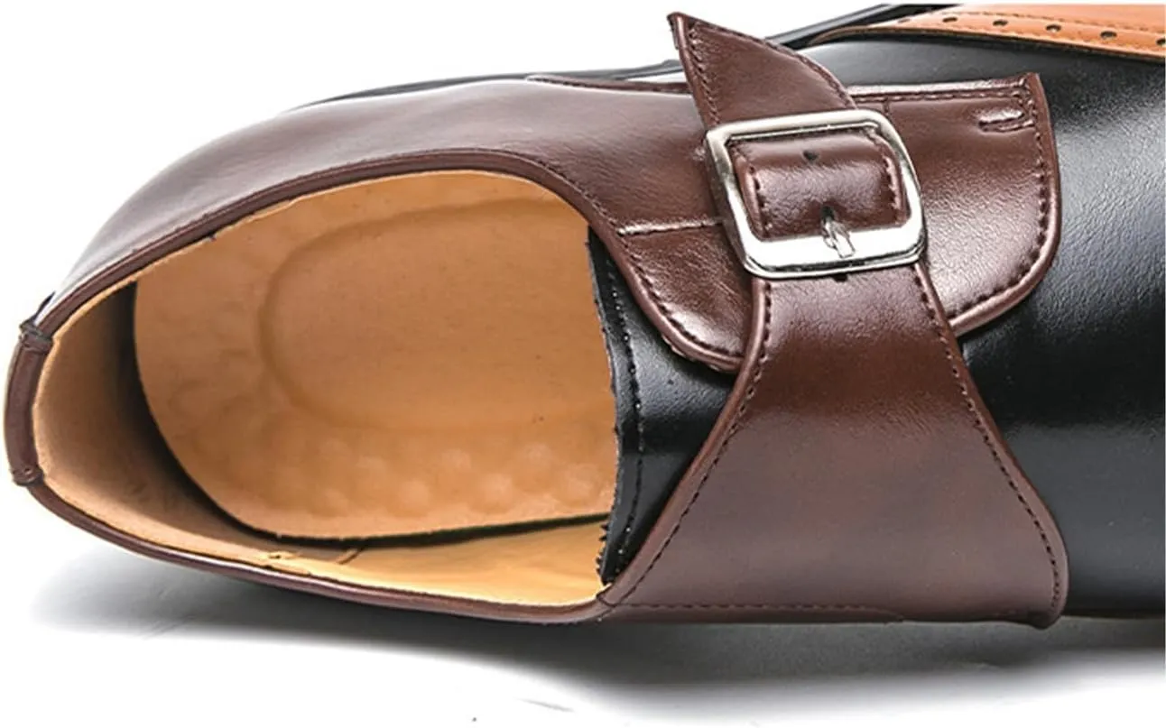 Men's Leather Two Tone Monk Strap Oxfords Wing Tips Brogues Dress Shoes for Office Work Business Derby Shoes