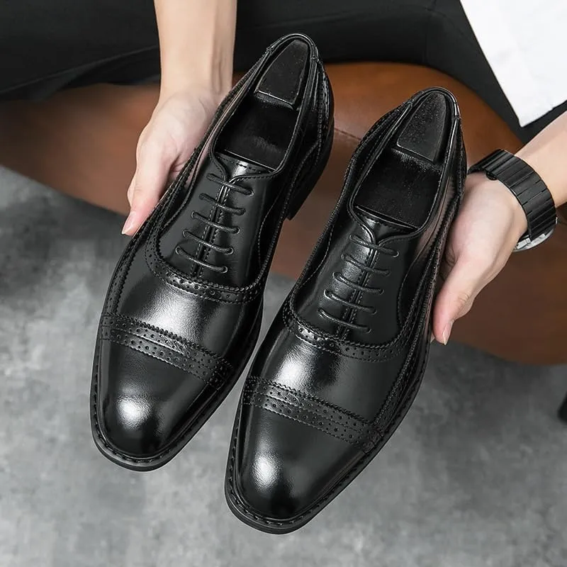 Men's Oxford Shoes Leather Stylish Lace-up Wingtip Brogues Mens Casual Dress Shoes for Everyday Wear