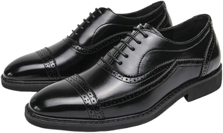 Men's Oxford Shoes Leather Stylish Lace-up Wingtip Brogues Mens Casual Dress Shoes for Everyday Wear
