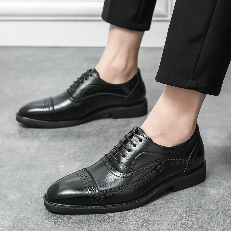 Men's Oxford Shoes Leather Stylish Lace-up Wingtip Brogues Mens Casual Dress Shoes for Everyday Wear
