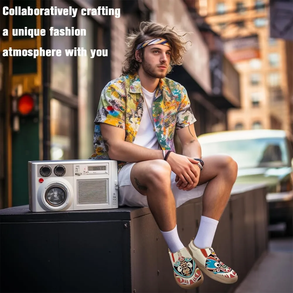 Men's Shoes Slip Ons Walking Loafers Lightweight Comfortable Art Painted Travel Sneaker Horse Spoon Face Chinese Style