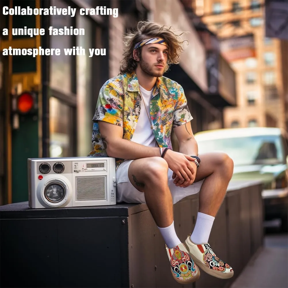 Men's Shoes Slip Ons Walking Loafers Lightweight Comfortable Art Painted Travel Sneaker Horse Spoon Face Chinese Style