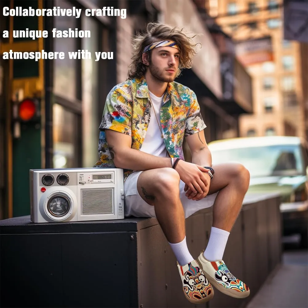 Men's Shoes Slip Ons Walking Loafers Lightweight Comfortable Art Painted Travel Sneaker Horse Spoon Face Chinese Style