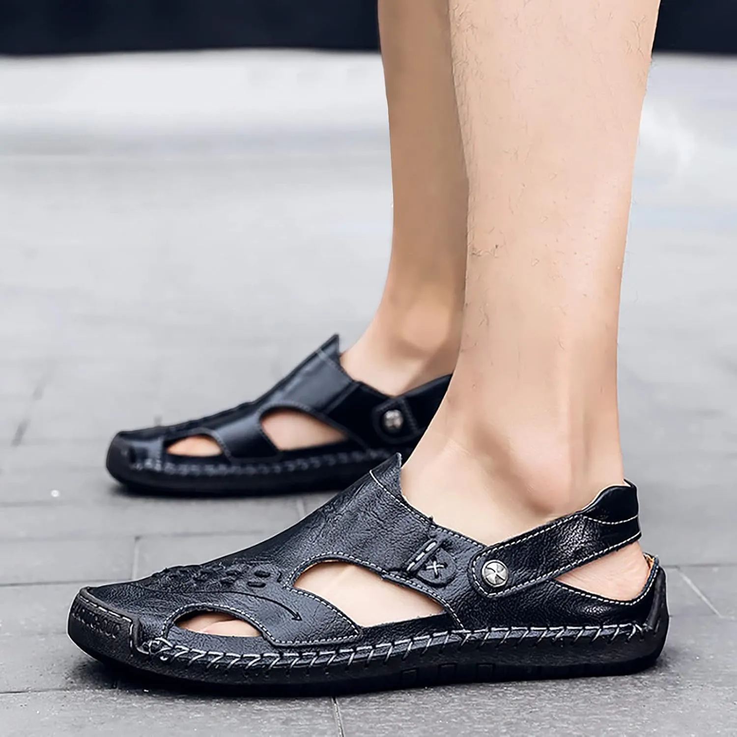 Men's Summer Breathable Hand Sewn Foot Covering Casual Beach Lazy PU Foreign Trade Sandals Mens Sandals