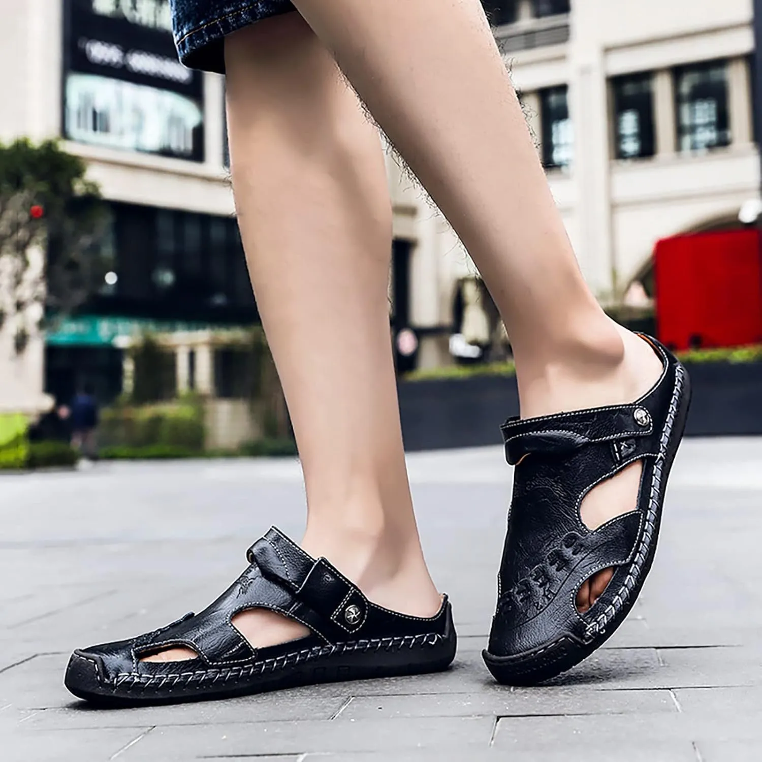Men's Summer Breathable Hand Sewn Foot Covering Casual Beach Lazy PU Foreign Trade Sandals Mens Sandals
