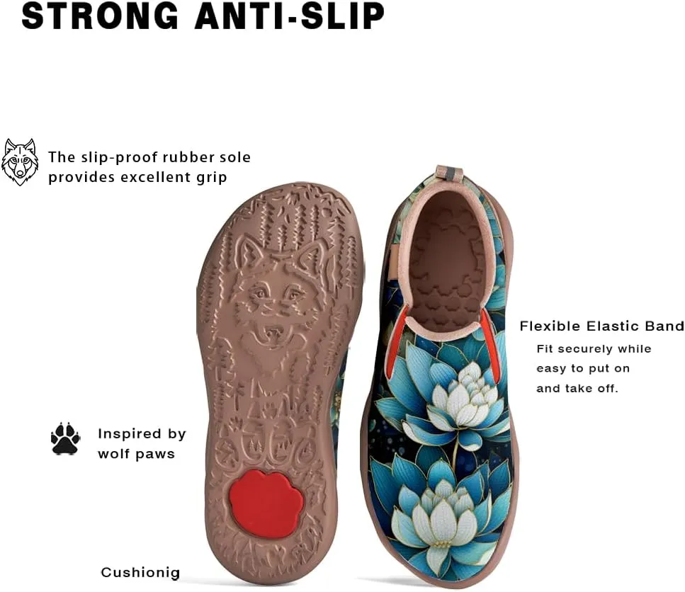 Men's Walking Travel Shoes Slip On Microfiber Casual Loafers Lightweight Comfort Fashion Sneaker Lotus Chinese Style