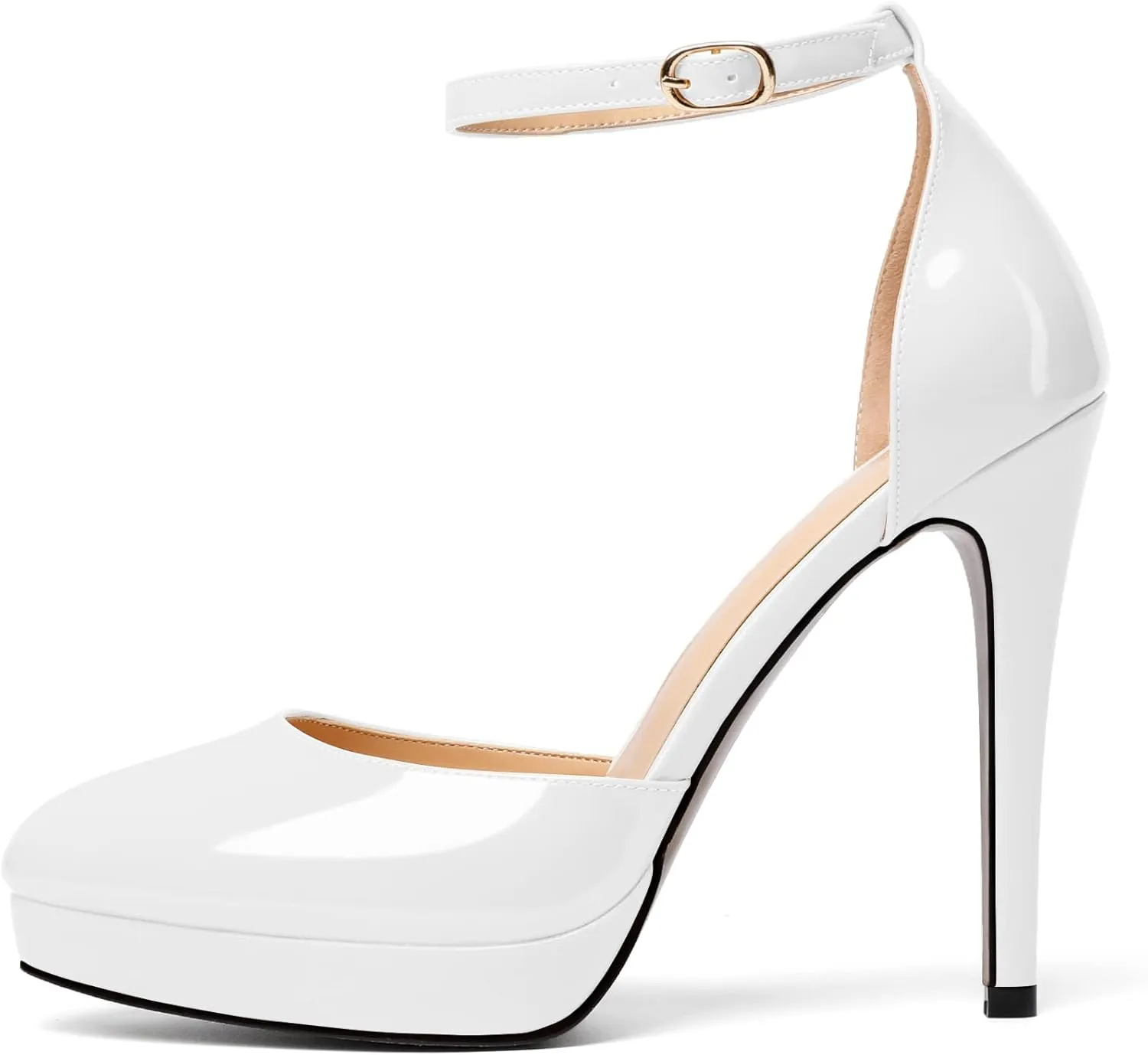 Mettesally Women's Platform Stiletto Pumps Pointed Toe Thin High Heels Ankle Strap Sandals Slip On Wedding Party Shoes