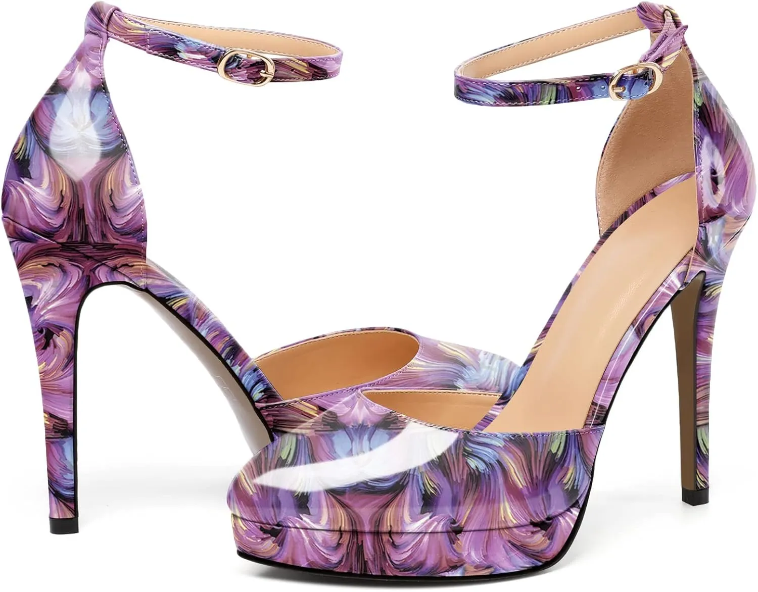 Mettesally Women's Platform Stiletto Pumps Pointed Toe Thin High Heels Ankle Strap Sandals Slip On Wedding Party Shoes