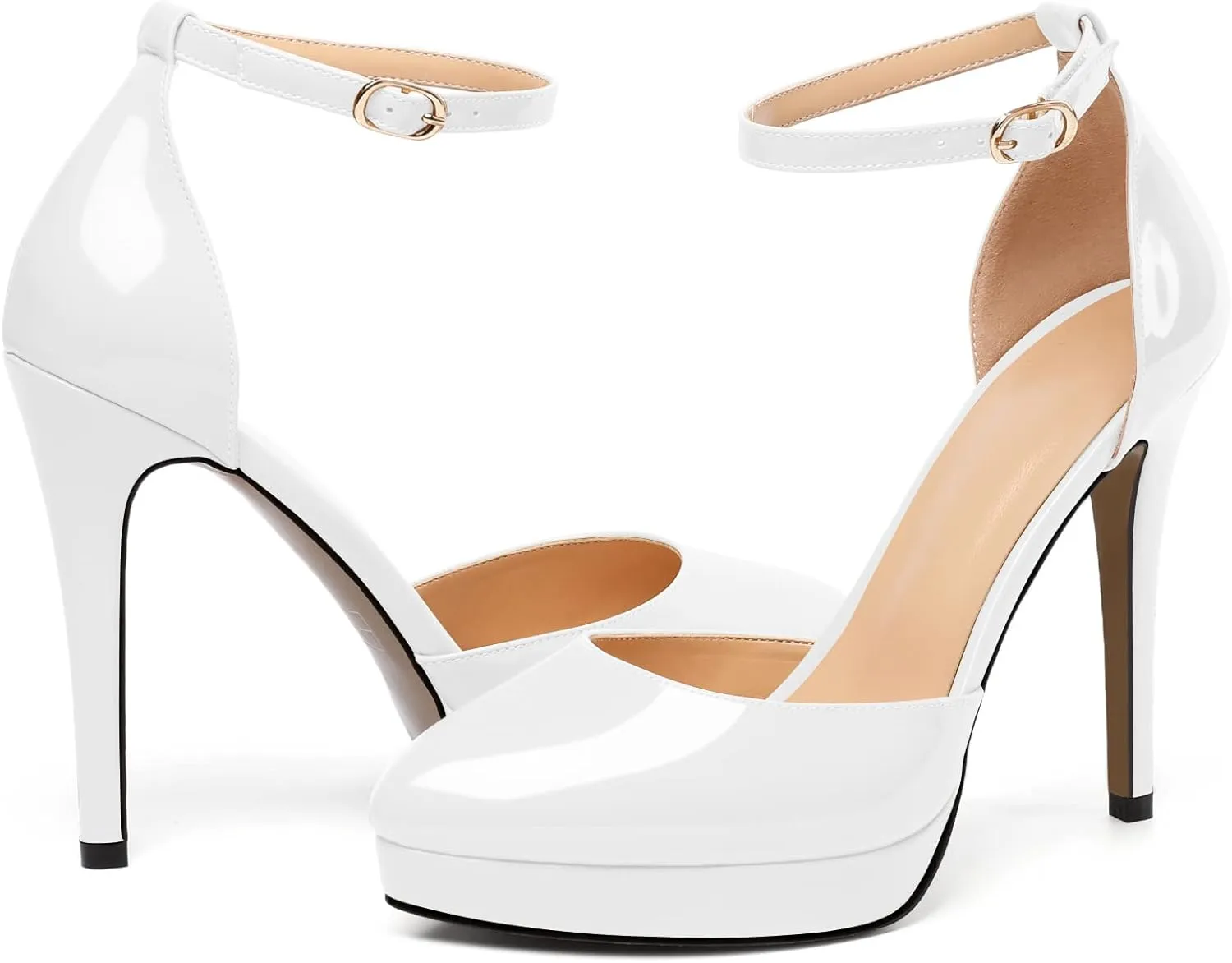 Mettesally Women's Platform Stiletto Pumps Pointed Toe Thin High Heels Ankle Strap Sandals Slip On Wedding Party Shoes