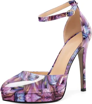 Mettesally Women's Platform Stiletto Pumps Pointed Toe Thin High Heels Ankle Strap Sandals Slip On Wedding Party Shoes
