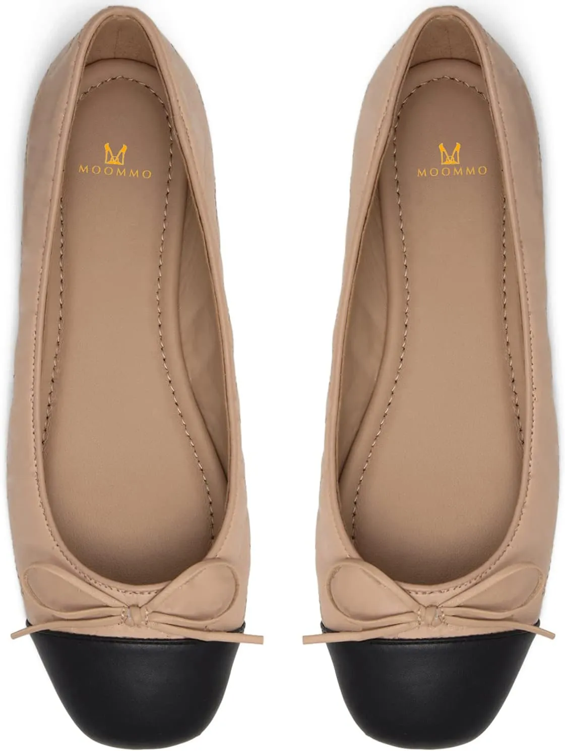 MOOMMO Women Cap Toe Flats Bow Slip On Ballet Flats Comfort Matte Beige Flat Shoes Round Toe Flat Heel Dress Shoes Office Ladies Party Chic Chic Driver Flats Chic Solid Beige 7.5 M US