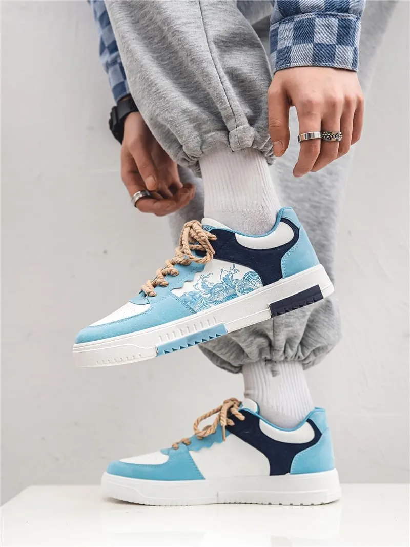 NCNDB Men's Retro Trendy Casual Shoes with Contrasting Color Patchwork Skateboard Sneaker