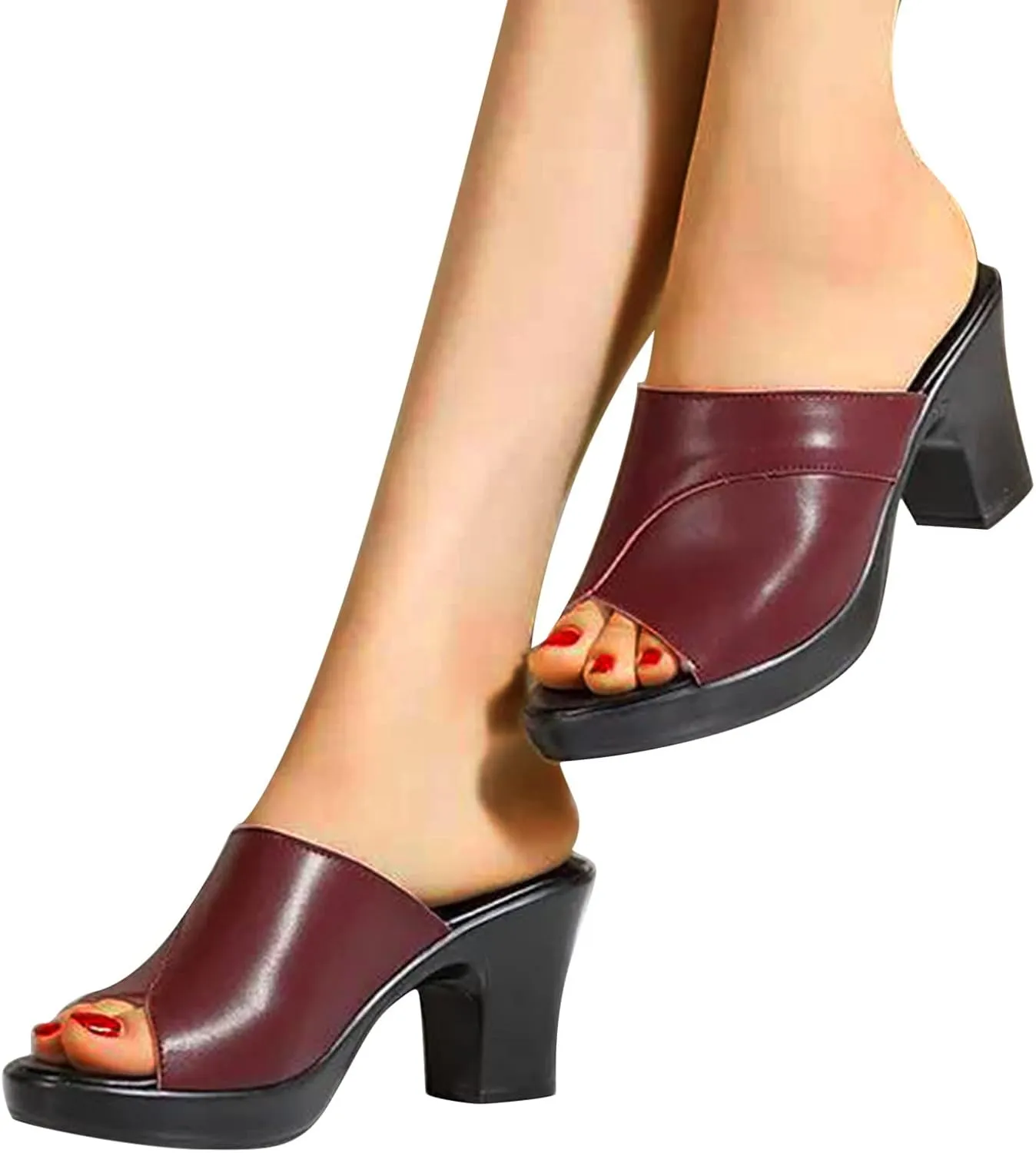 Open Toe Ankle Strap Chunky Heel Sandals Heels Wedge Summer Mouth Fish Flip-Flop Slippers Sandals Women