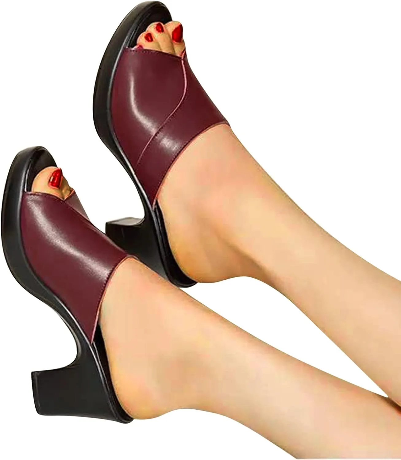 Open Toe Ankle Strap Chunky Heel Sandals Heels Wedge Summer Mouth Fish Flip-Flop Slippers Sandals Women