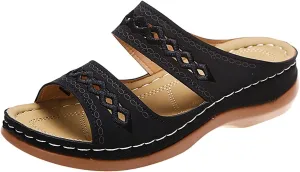 Orthopedic Sandals for Women 2025 Casual Vintage Bohemia Embroidered Slippers Slip-On Summer Arch Support Slippers Comfortable Slip On Flip Flops Indoor Outdoor Walking Shoes Footwear