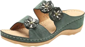 Orthopedic Sandals for Women Slip On Slide Slippers Flower Leather Arch Support Shoes Beach Outdoor Walking Sandals