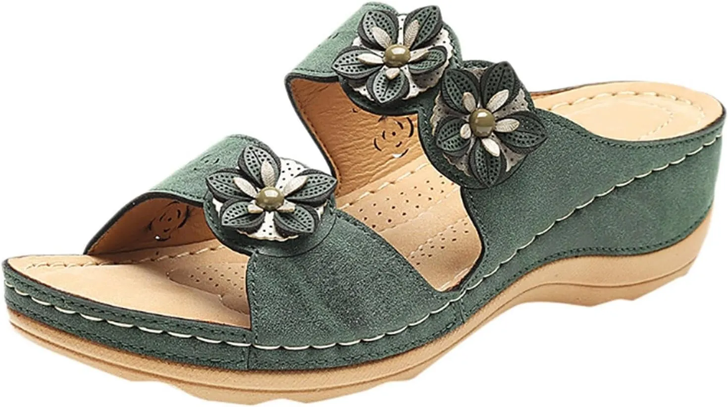 Orthopedic Sandals for Women Slip On Slide Slippers Flower Leather Arch Support Shoes Beach Outdoor Walking Sandals