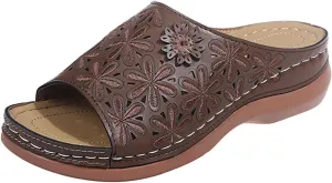Orthopedic Wedge Sandals for Women Dressy Open Toe Non Slip Low Wedge Sandals Vintage Hollow Out Slip On House Slippers for Women Indoor and Outdoor
