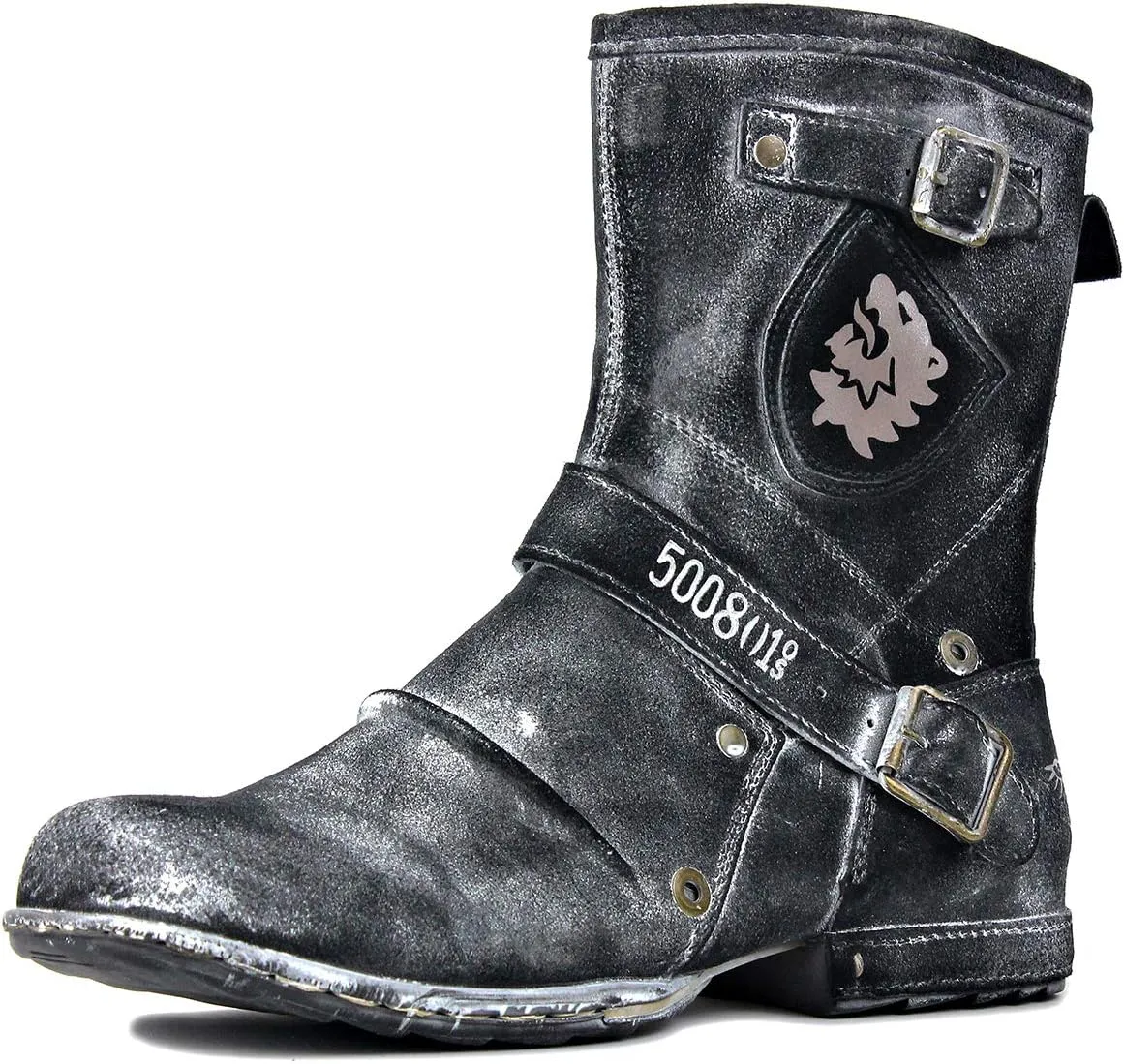 OSSTONE Moto Boots for Men Designer Fashion Zipper-up Leather Chukka Western Boots Casual Shoes OS-5008-1-HHH-R