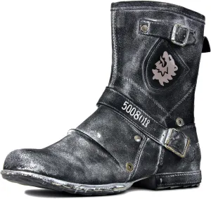 OSSTONE Moto Boots for Men Designer Fashion Zipper-up Leather Chukka Western Boots Casual Shoes OS-5008-1-HHH-R