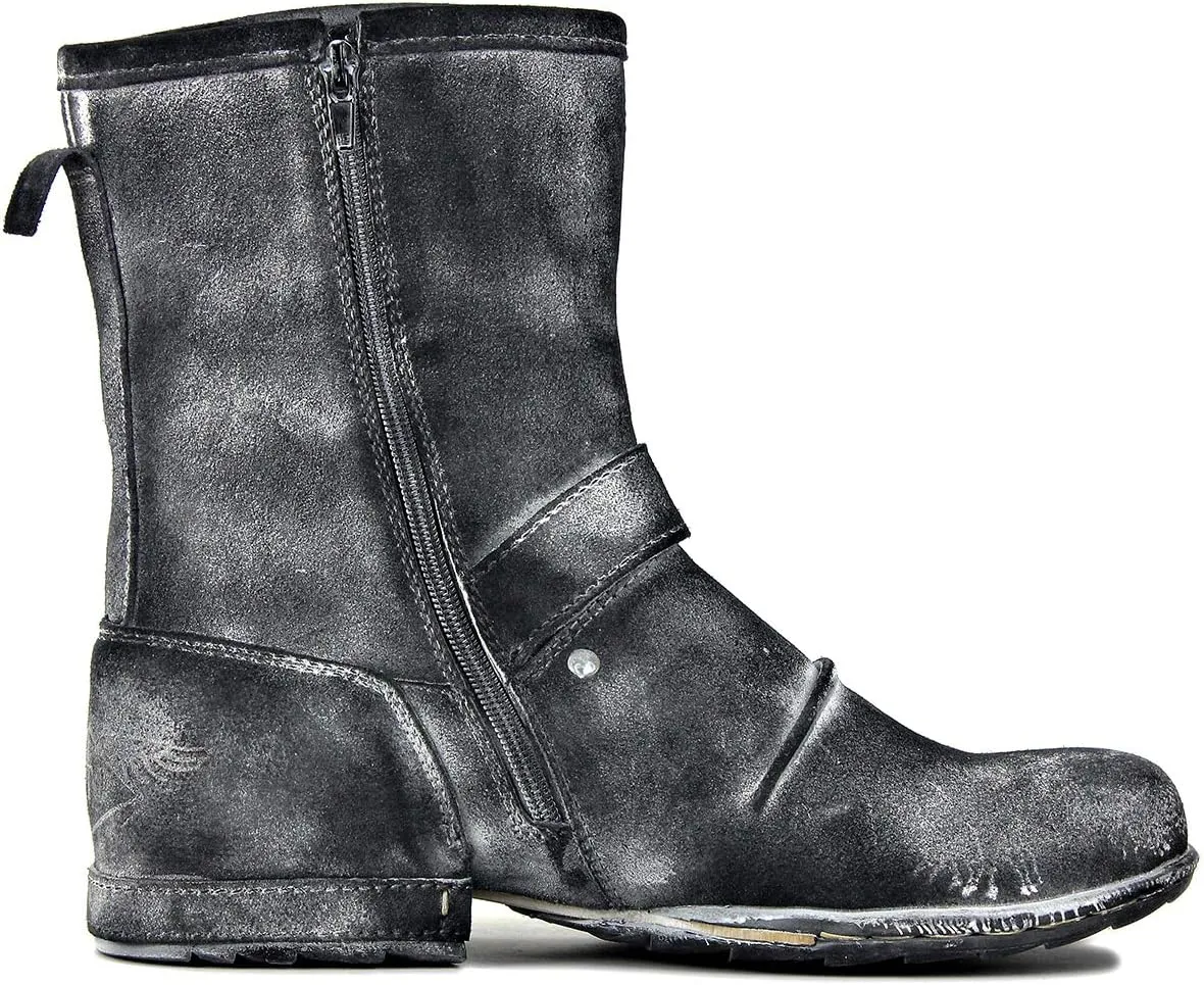 OSSTONE Moto Boots for Men Designer Fashion Zipper-up Leather Chukka Western Boots Casual Shoes OS-5008-1-HHH-R