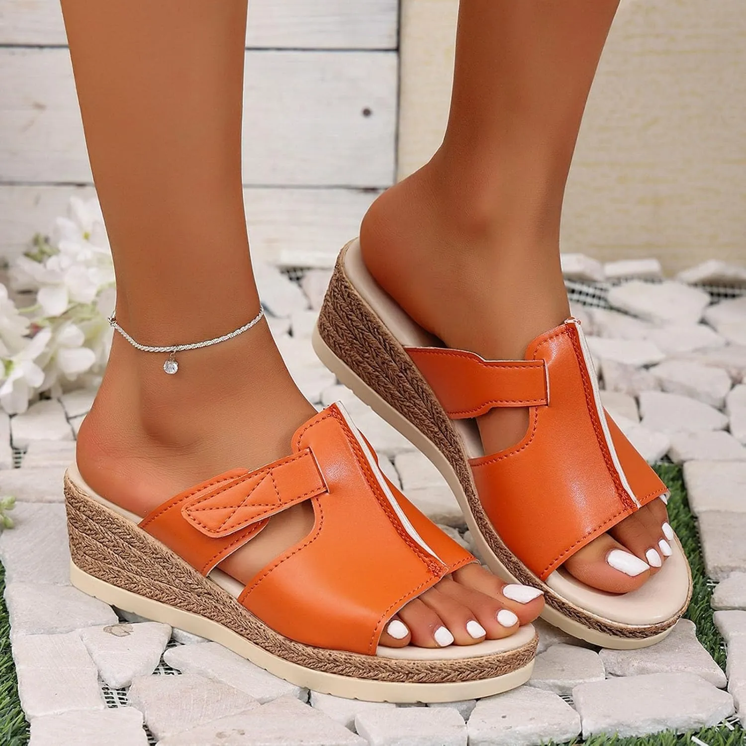 Platform Sandals for Women Slides Casual Dressy Espadrille Wedge Sandals Buckle Band Backless Slip On Summer Wedges