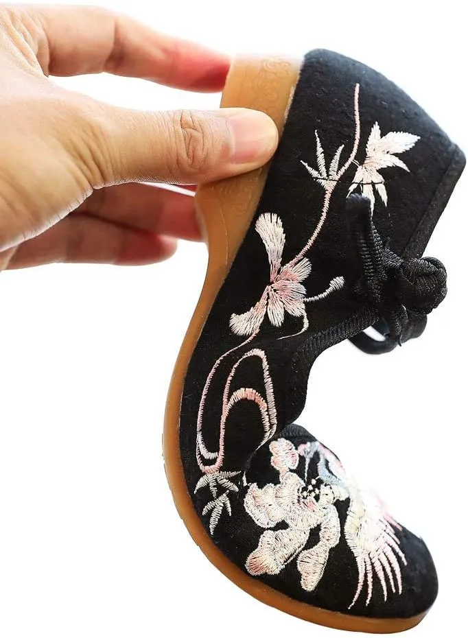 SAILING LU Embroidered Shoes for Women - Comfort Loafers Black Casual Round Toe Ballet Flats Shoes