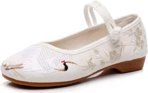 SAILING LU Embroidered Shoes for Women - Comfort Loafers Black Casual Round Toe Ballet Flats Shoes