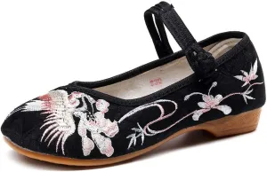 SAILING LU Embroidered Shoes for Women - Comfort Loafers Black Casual Round Toe Ballet Flats Shoes