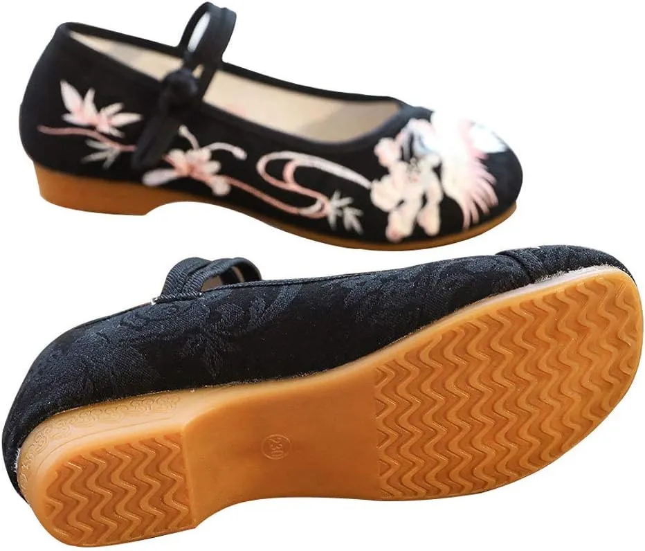 SAILING LU Embroidered Shoes for Women - Comfort Loafers Black Casual Round Toe Ballet Flats Shoes