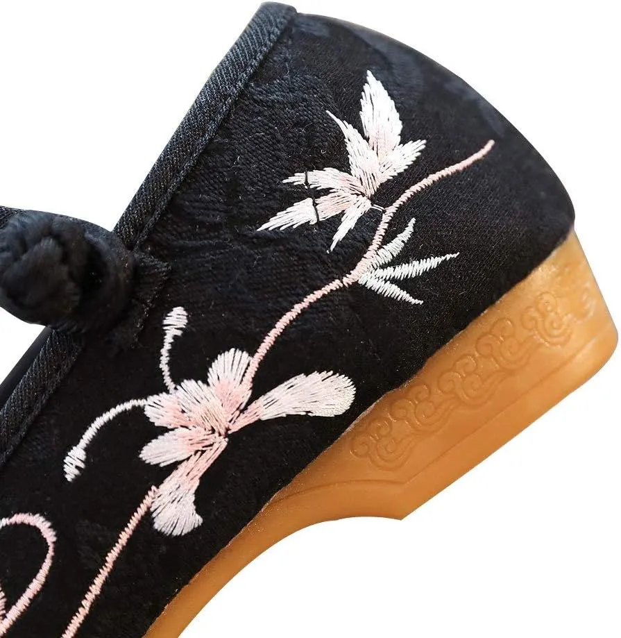 SAILING LU Embroidered Shoes for Women - Comfort Loafers Black Casual Round Toe Ballet Flats Shoes