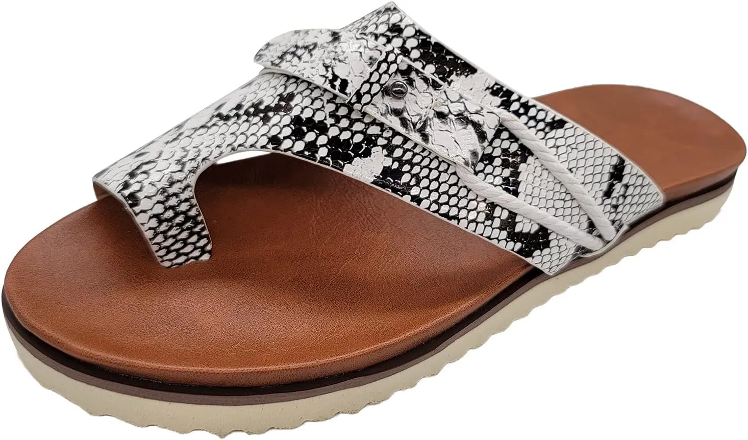 Sandalias para Mujer Elegantes, Womens Flat Flip Flops Vintage Leopard Snakeskin Sandal for Beach Holiday Travel Shoes