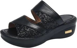 Sandals for Women 2025 Wide Width Two Bands Wedge Slippers Soft Cushion Comfortable Walking Slip on Women Shoes